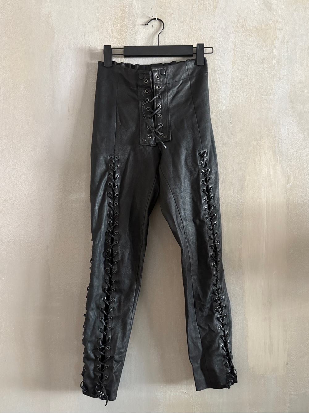 By The Namesake Genuine Stretch Lambskin Lace up Leather Pants- size 26/27